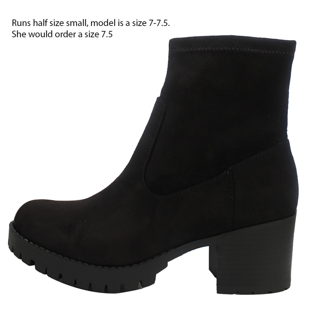 Black Faux Suede High Top Stack Block Heel Ankle Boot - Picture 4 of 6